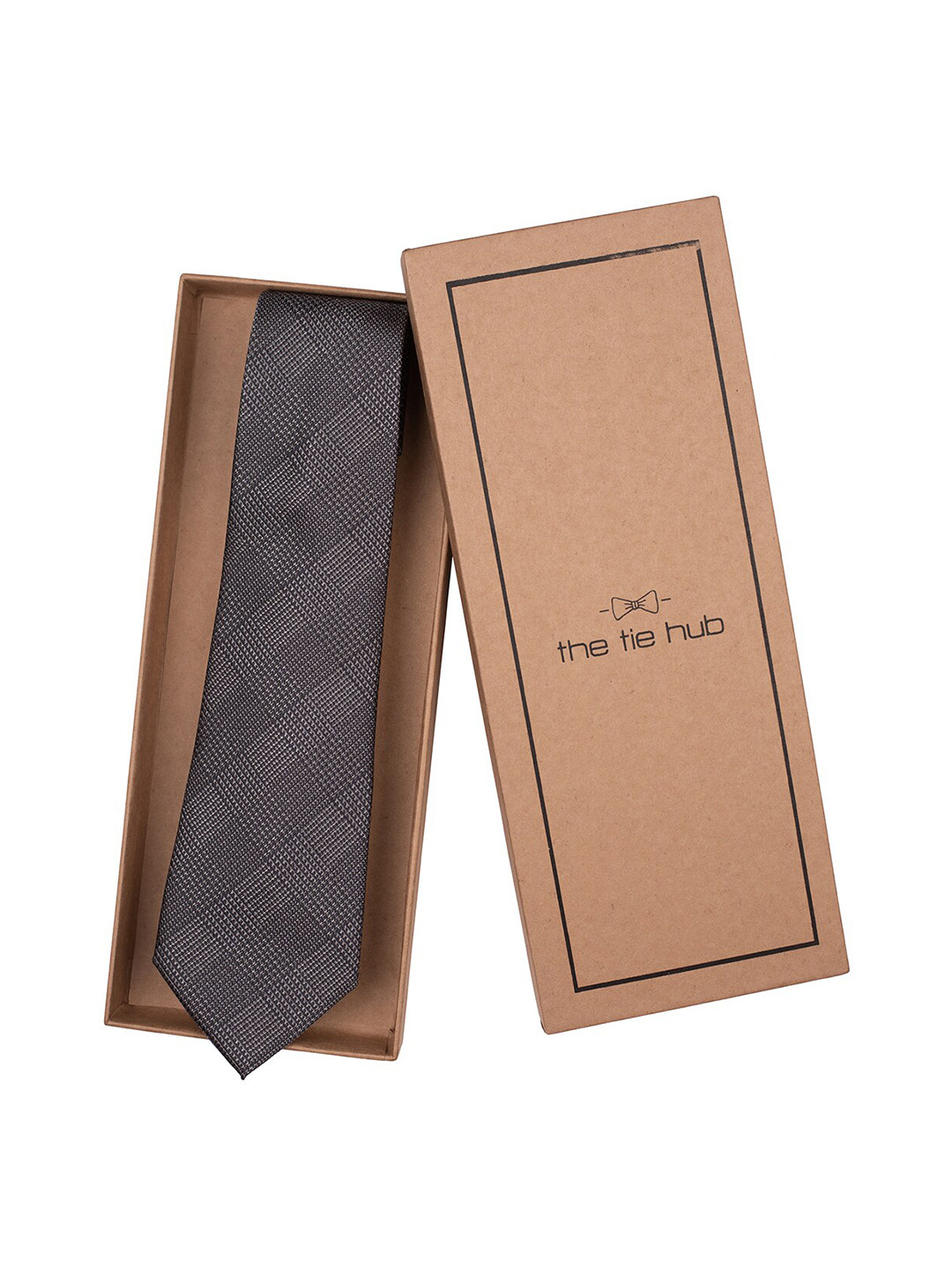 

The Tie Hub Men Checked Silk Skinny Tie, Grey