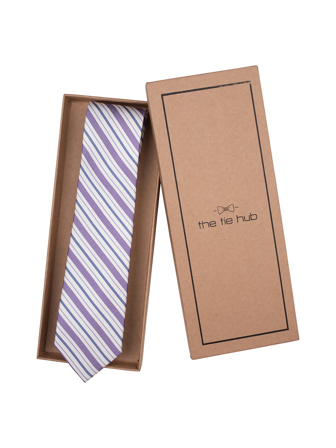 

The Tie Hub Men Striped Silk Broad Tie, Purple
