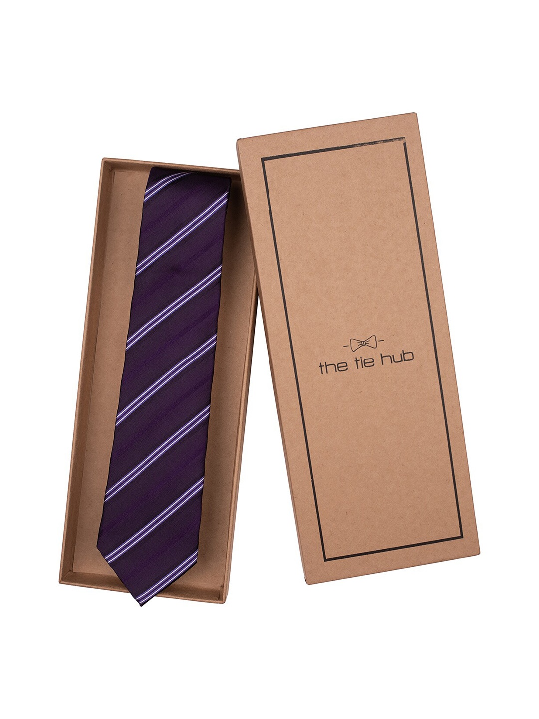 

The Tie Hub Men Striped Silk Broad Tie, Purple