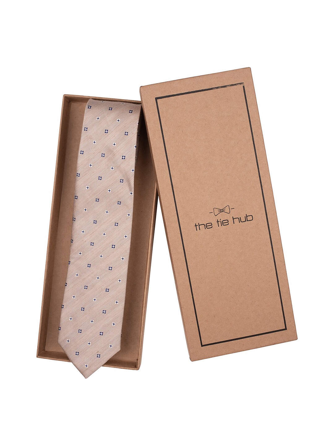 

The Tie Hub Men Woven Design Silk Broad Tie, Cream