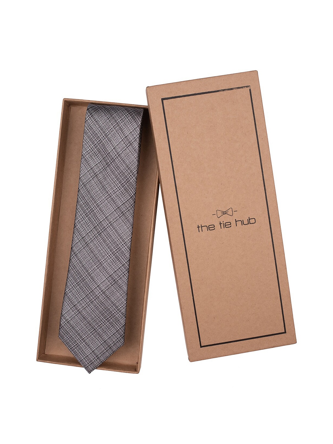 

The Tie Hub Men Checked Silk Skinny Tie, Grey