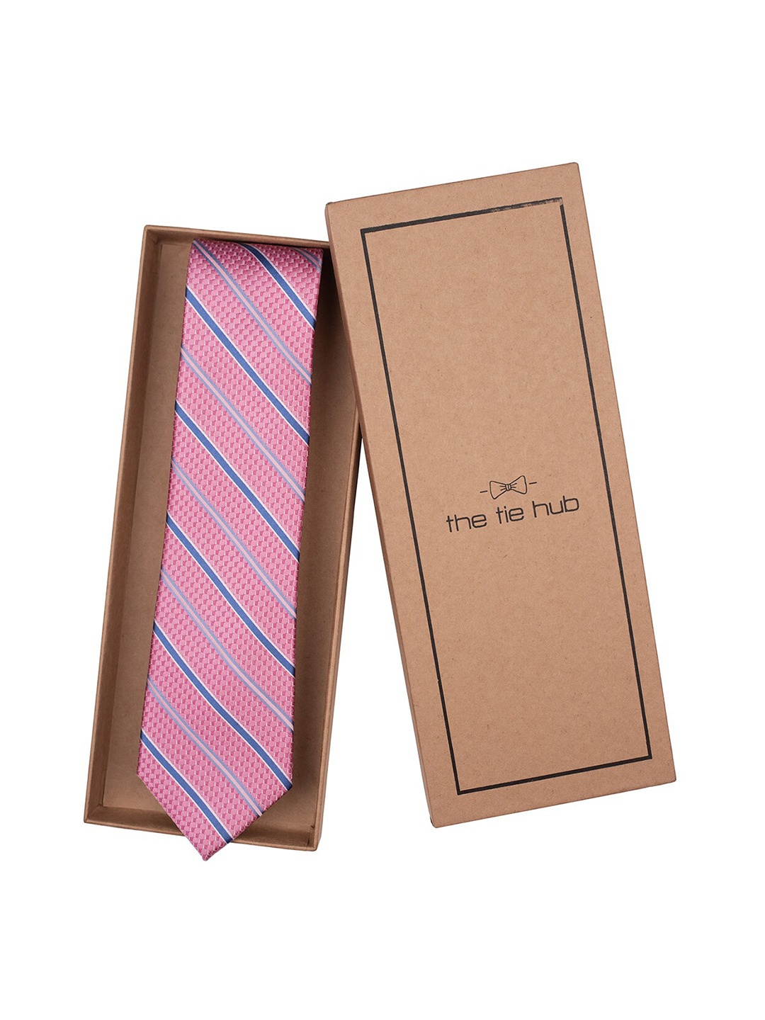 

The Tie Hub Men Striped Pure Silk Broad Tie, Pink