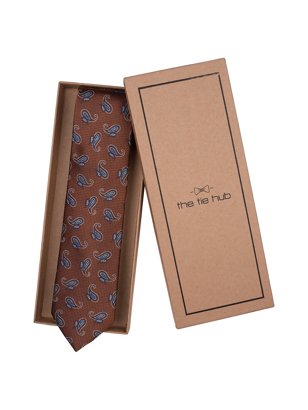 

The Tie Hub Men Printed Pure Silk Skinny Tie, Brown