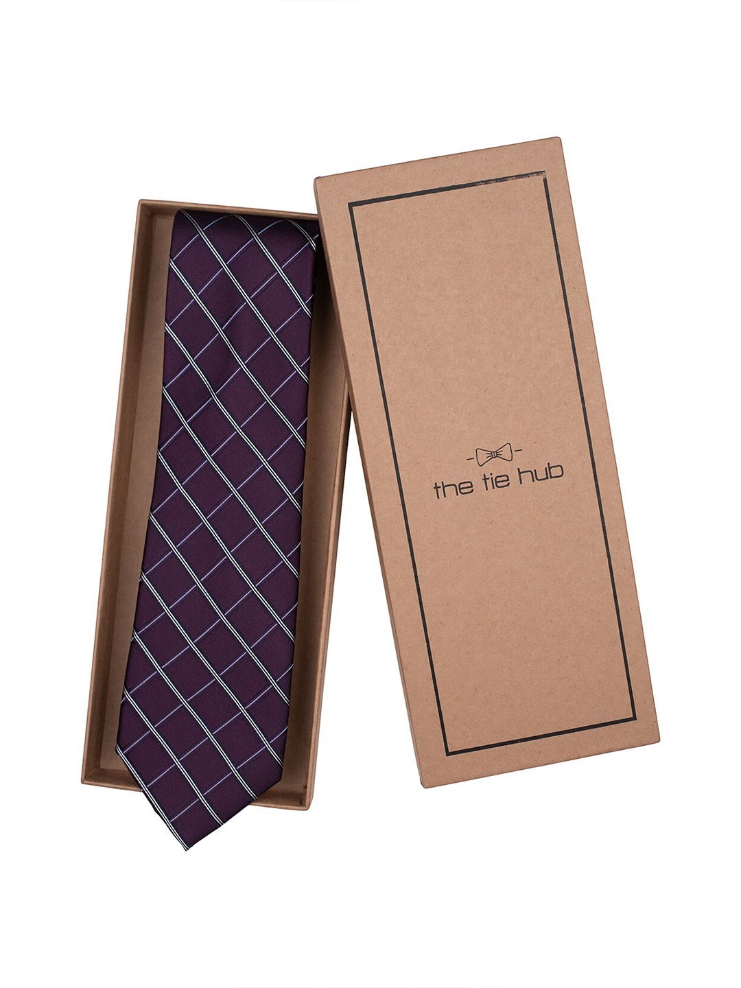 

The Tie Hub Men Checked Pure Silk Broad Tie, Purple