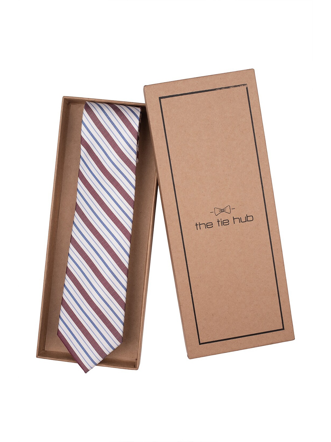 

The Tie Hub Men Striped Pure Silk Broad Tie, Brown
