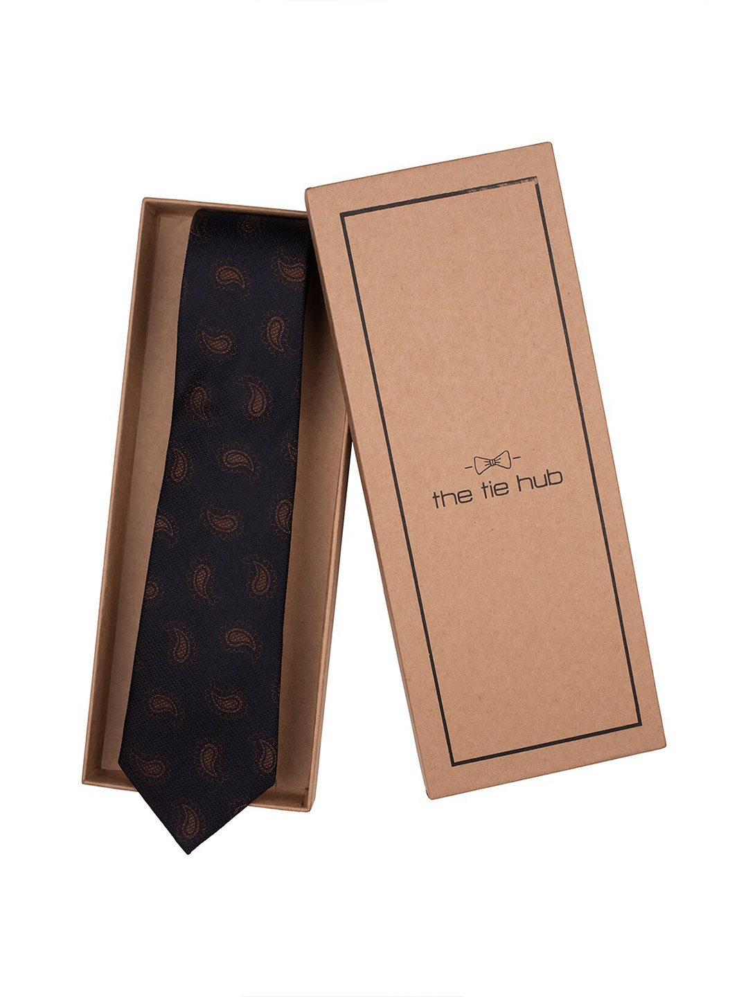 

The Tie Hub Men Woven Design Pure Silk Broad Tie, Navy blue