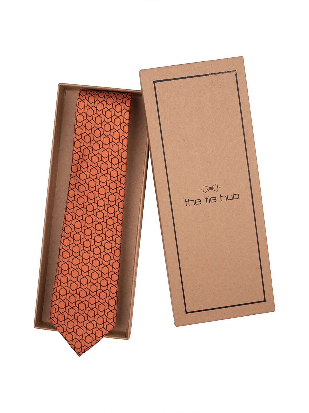 

The Tie Hub Men Woven Design Silk Tie, Orange