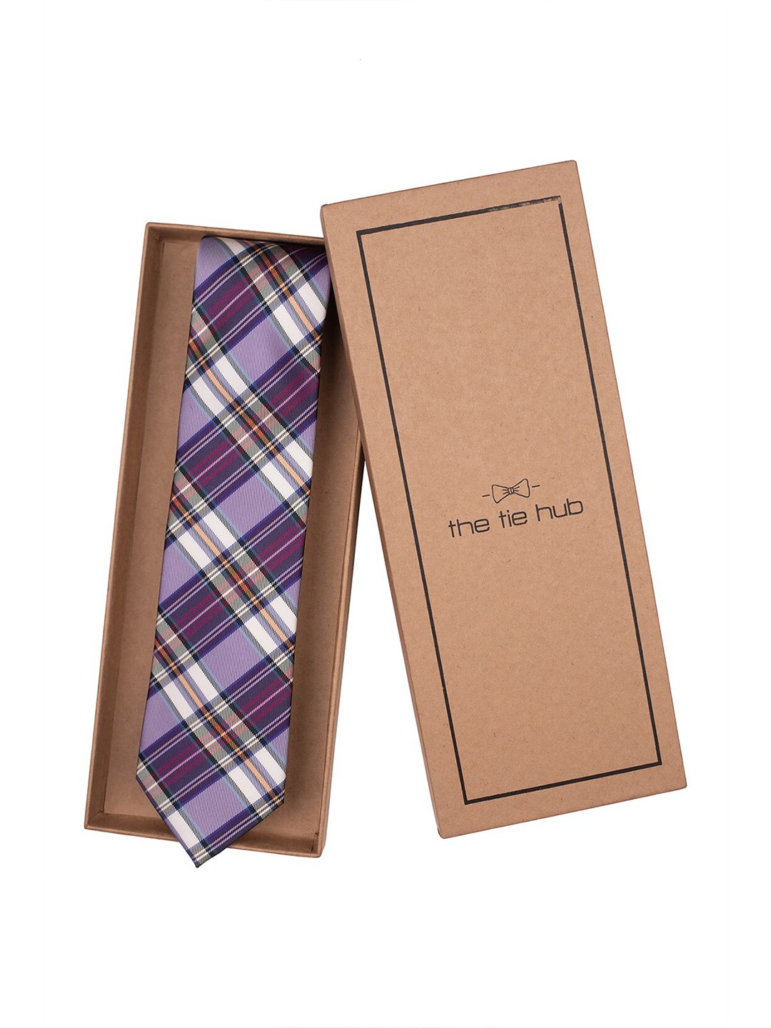 

The Tie Hub Men Checked Silk Broad Tie, Purple