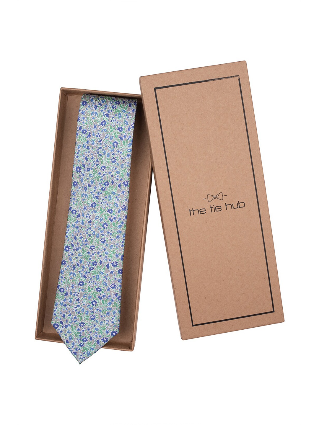 

The Tie Hub Men Printed Pure Silk Broad Tie, Grey