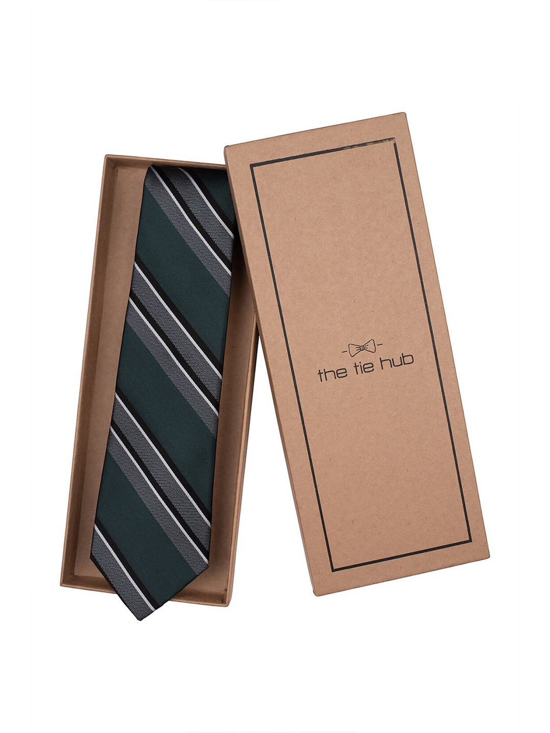 

The Tie Hub Men Striped Pure Silk Broad Tie, Green