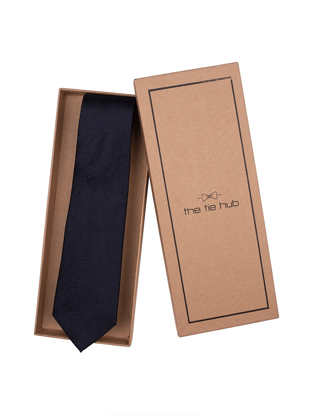 

The Tie Hub Men Pure Silk Broad Tie, Navy blue