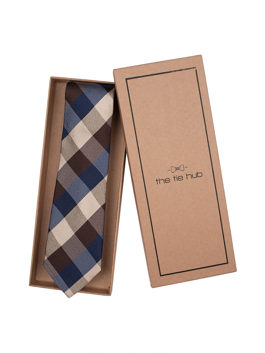 

The Tie Hub Men Checked Pure Silk Broad Tie, Brown