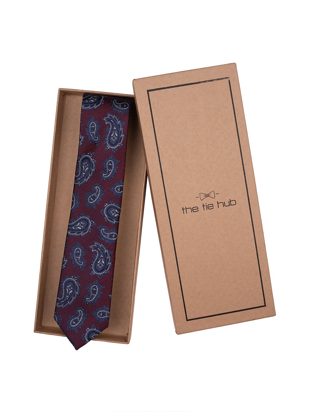 

The Tie Hub Men Woven Design Pure Silk Broad Tie, Maroon