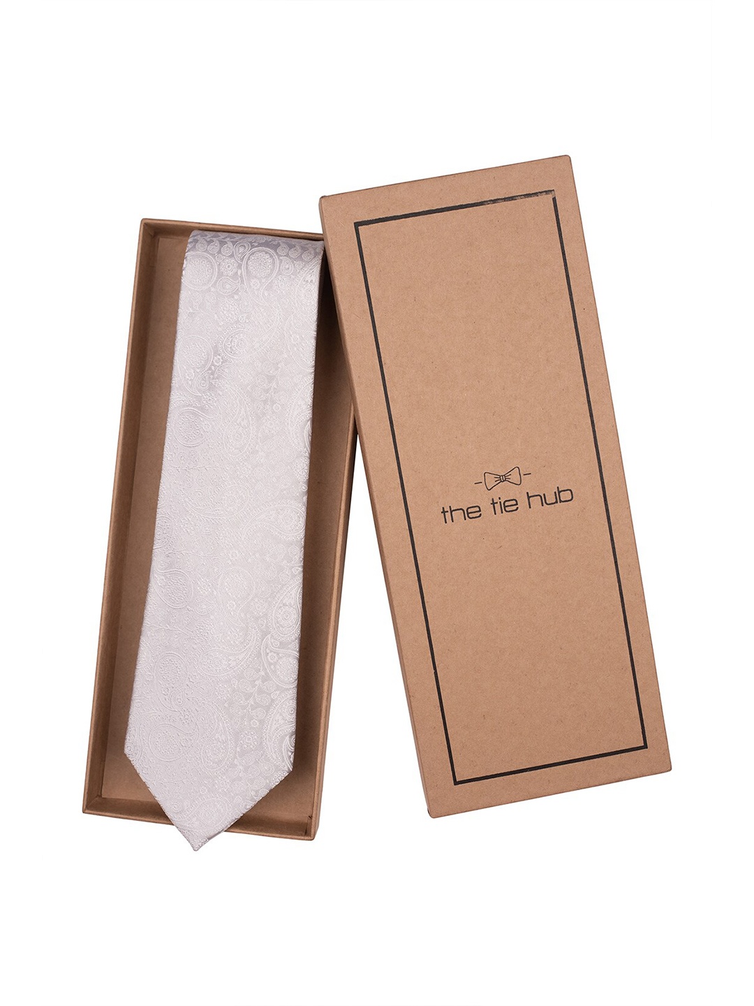 

The Tie Hub Men Woven Design Pure Silk Broad Tie, White