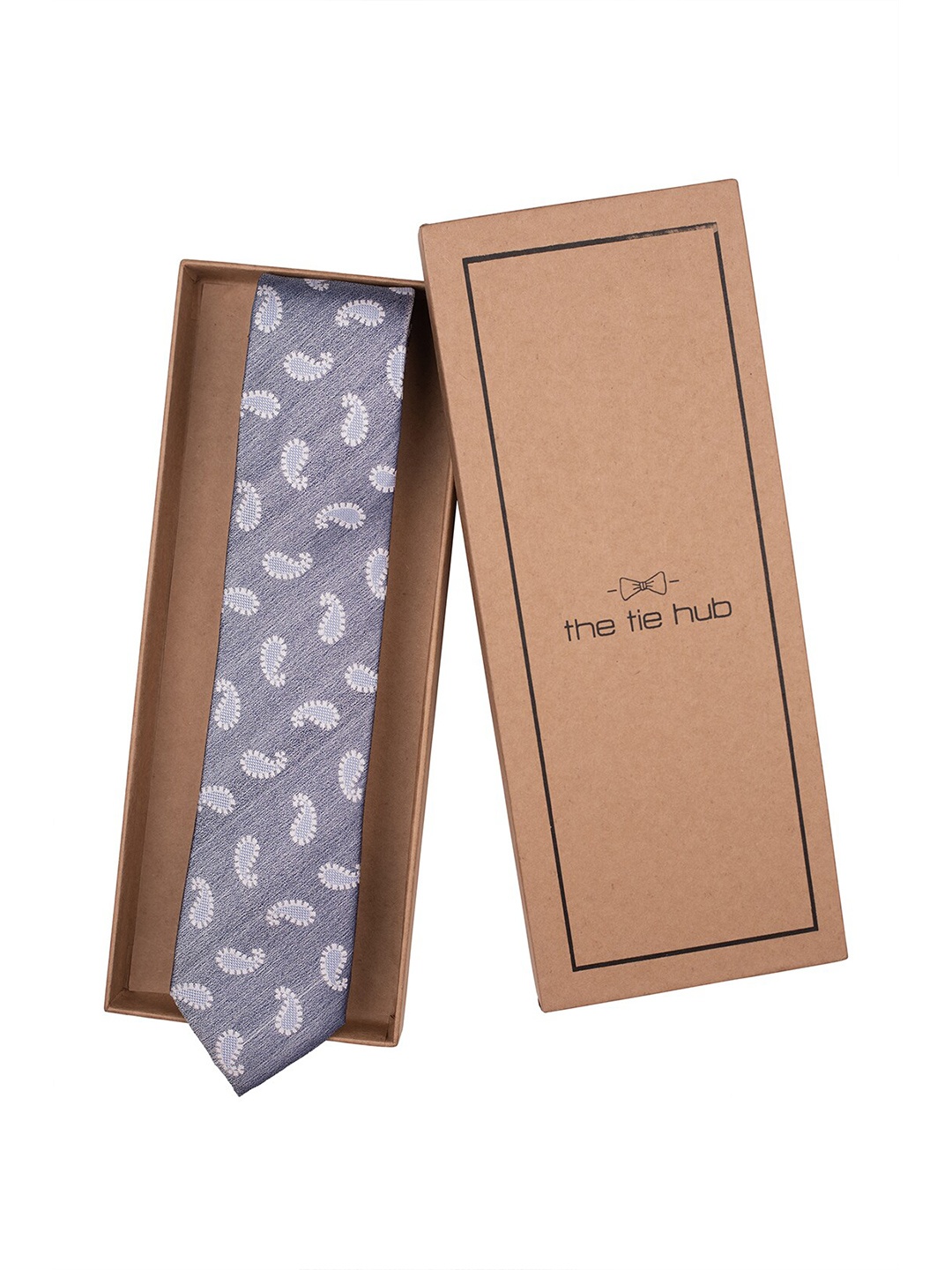 

The Tie Hub Men Woven Design Pure Silk Broad Tie, Blue