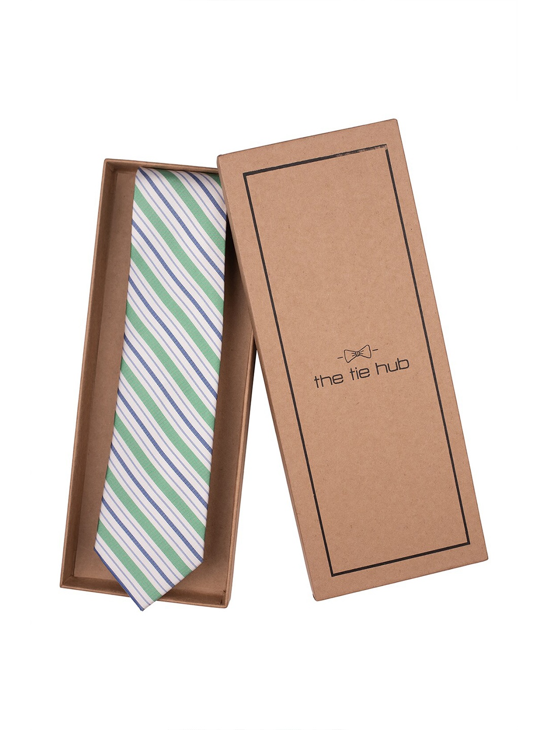 

The Tie Hub Men Striped Pure Silk Broad Tie, Green