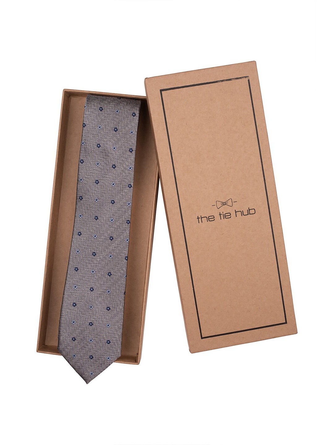 

The Tie Hub Men Woven Design Pure Silk Broad Tie, Grey