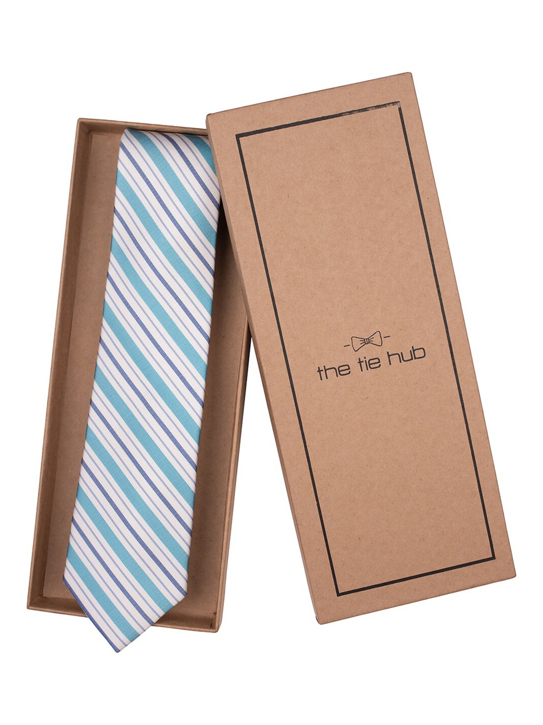 

The Tie Hub Men Striped Broad Tie, Blue