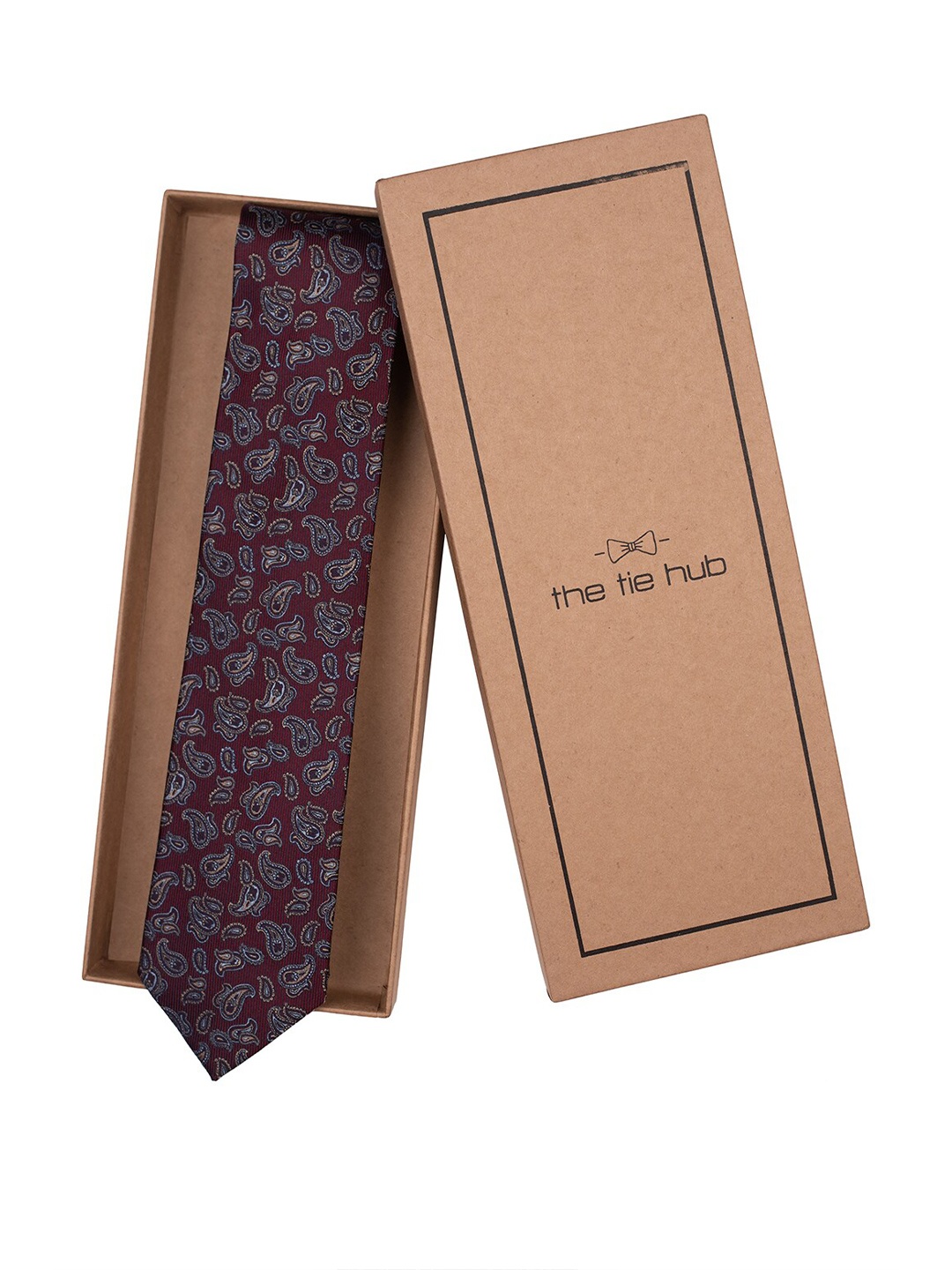 

The Tie Hub Men Paisley Printed Broad Tie, Maroon