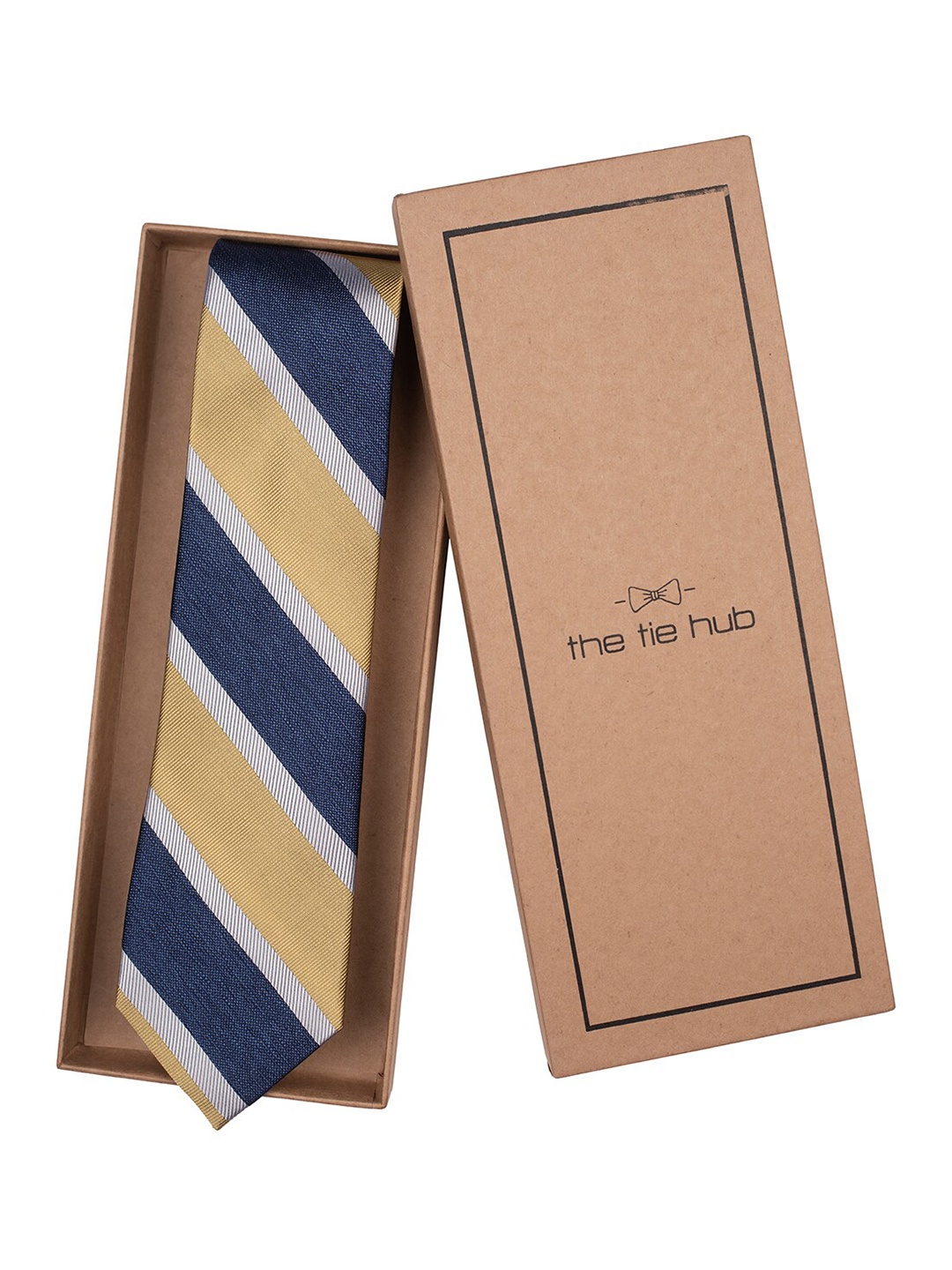 

The Tie Hub Men Striped Broad Tie, Yellow
