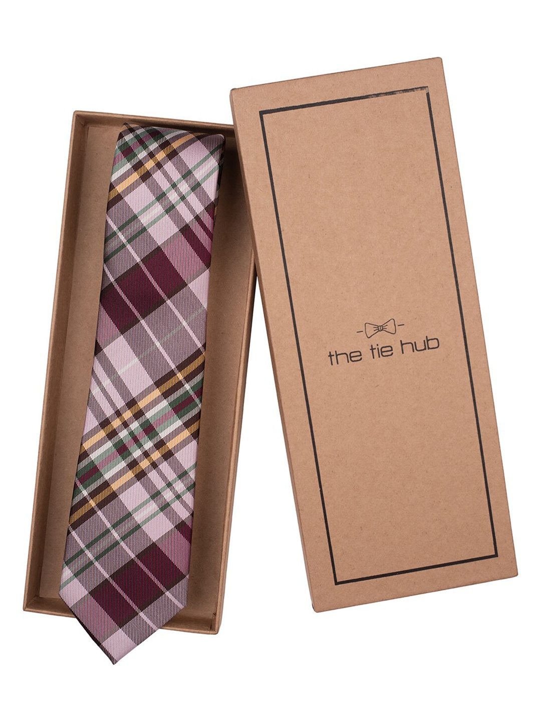 

The Tie Hub Men Purple & White Checked Silk Broad Tie