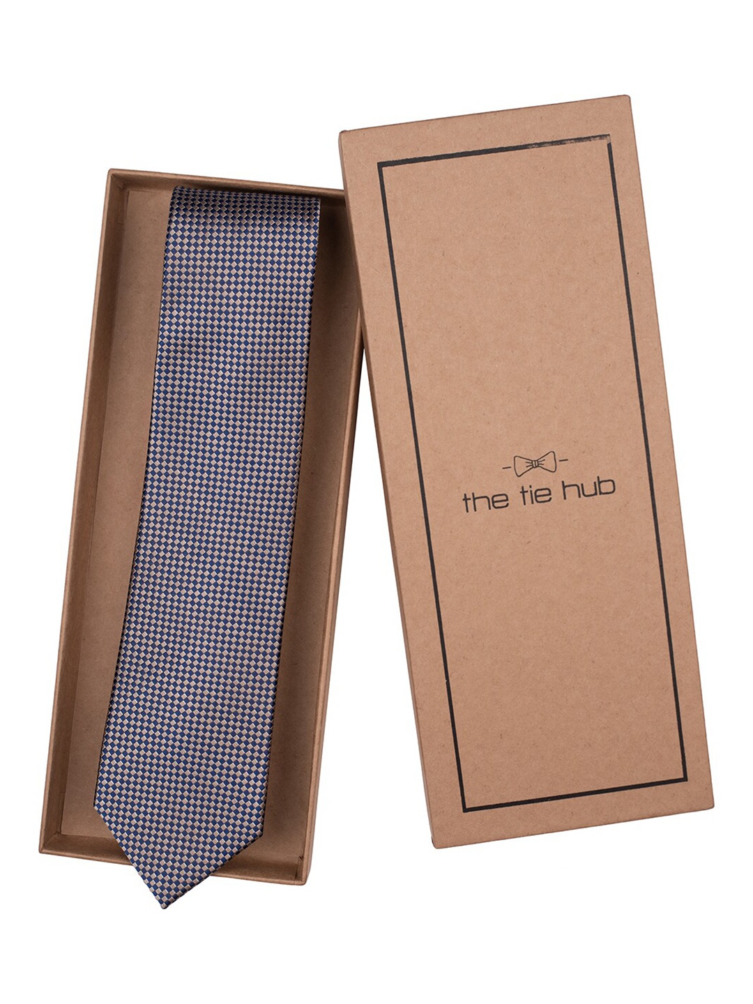 

The Tie Hub Men Grey & Blue Woven Design Broad Silk Tie