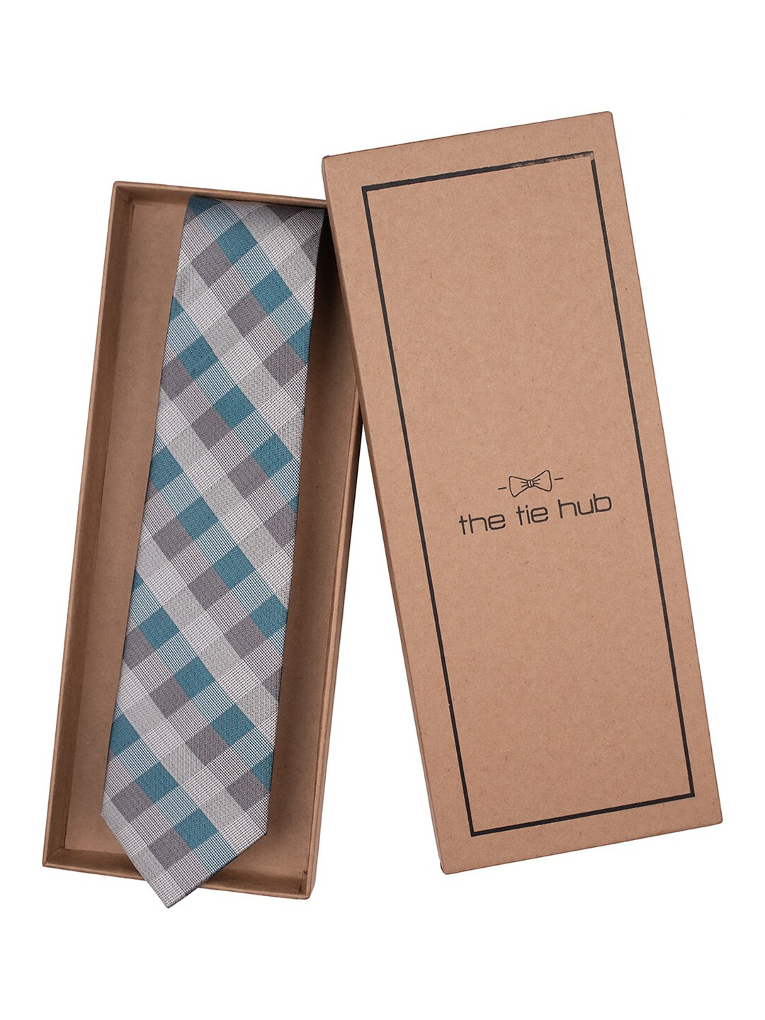 

The Tie Hub Men Grey & Blue Checked Broad Silk Tie