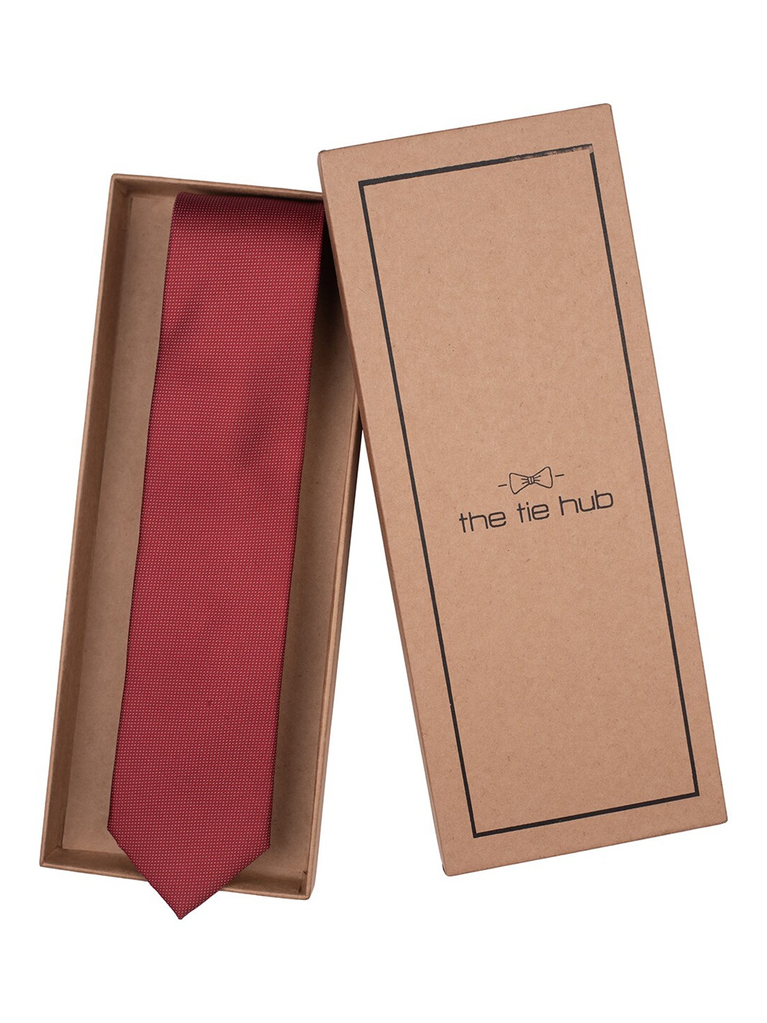 

The Tie Hub Men Woven Design Pure Silk Broad Tie, Red