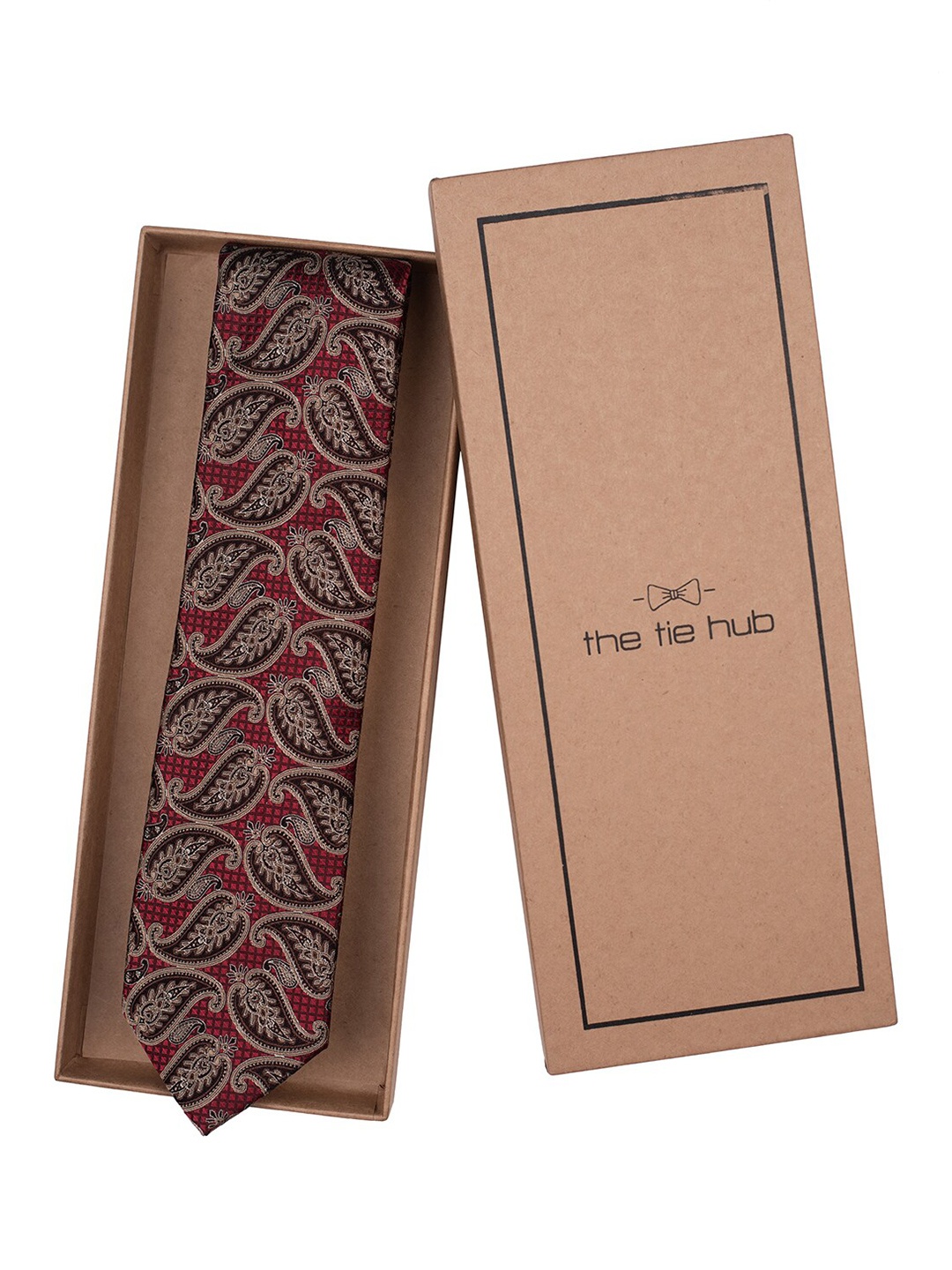 

The Tie Hub Men Woven Design Pure Silk Broad Tie, Red