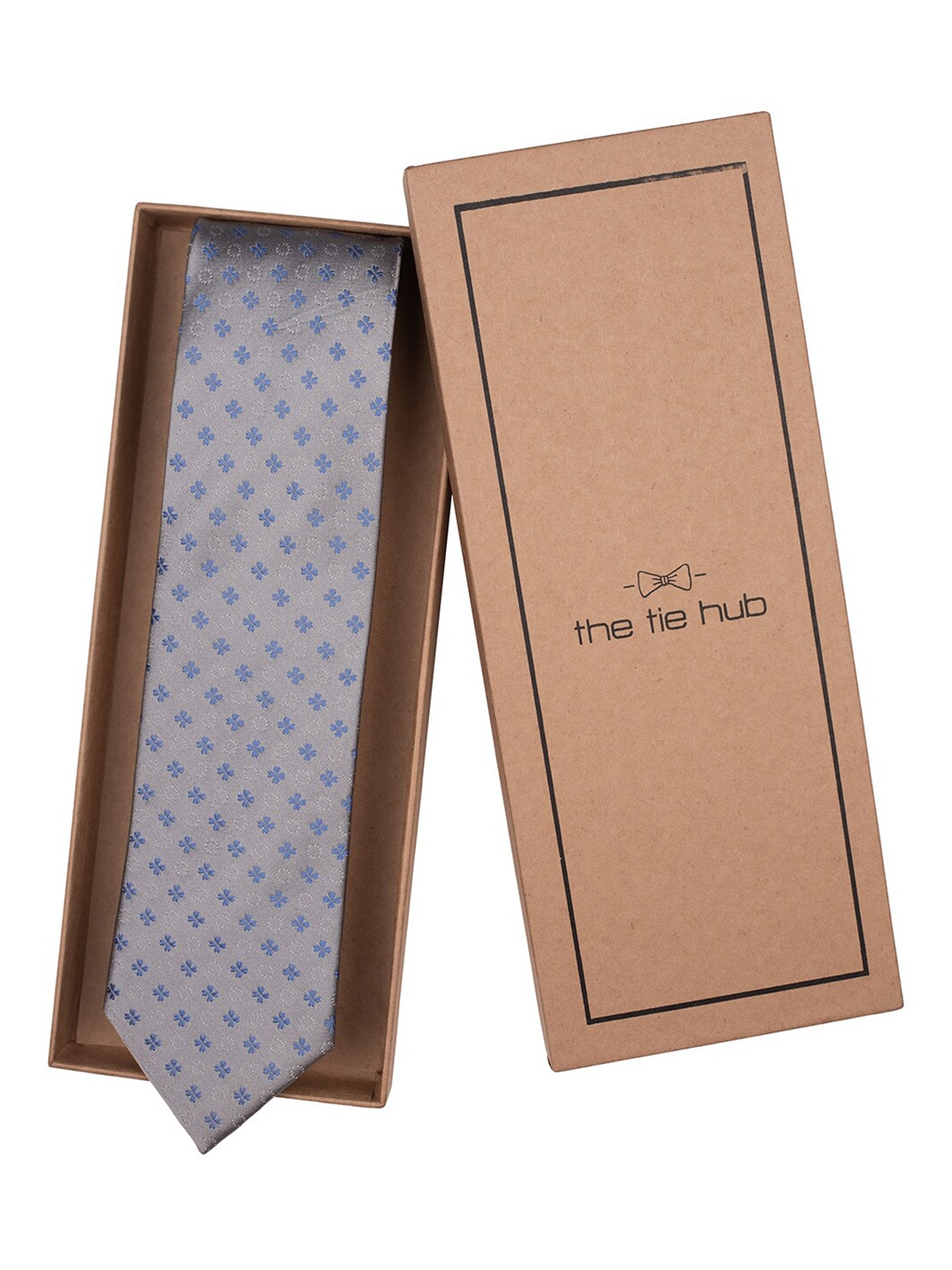 

The Tie Hub Men Woven Design Pure Silk Broad Tie, Grey