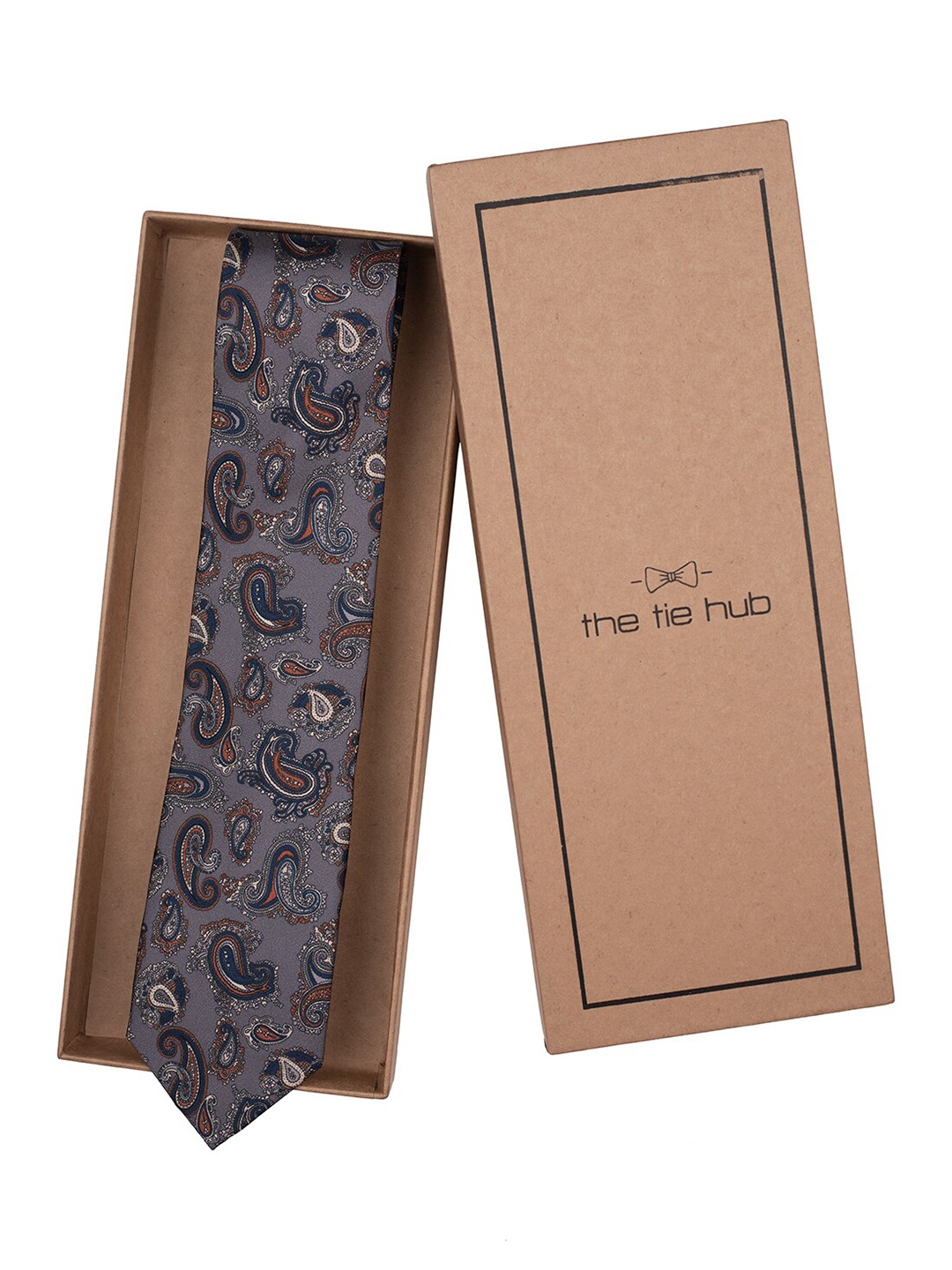 

The Tie Hub Men Woven Design Pure Silk Broad Tie, Grey