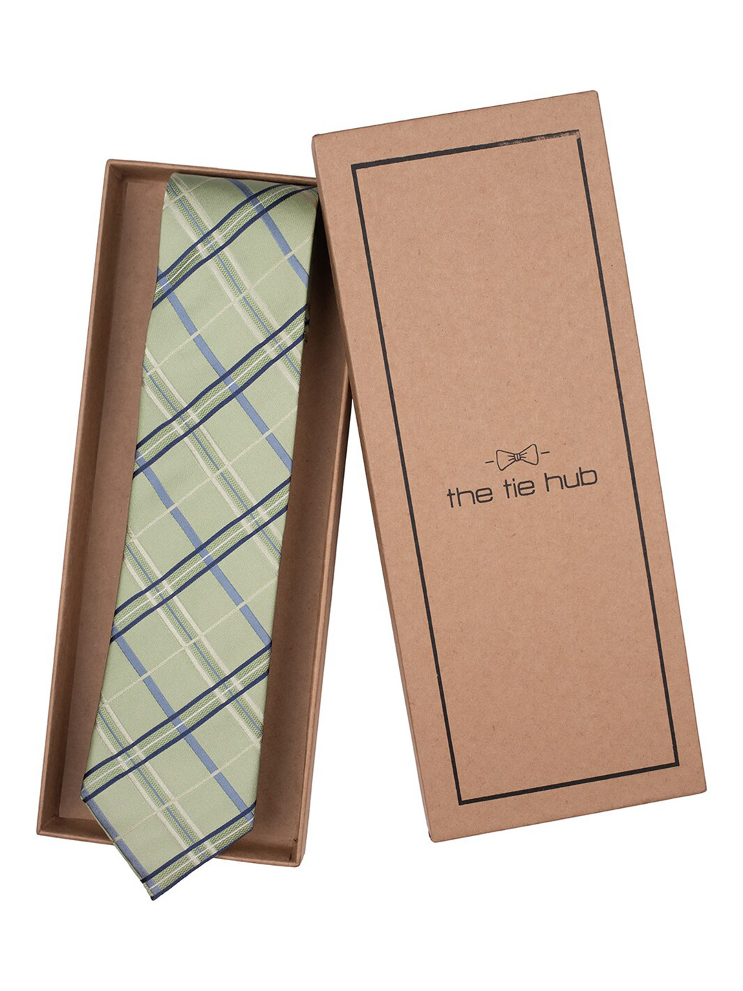 

The Tie Hub Men Checked Pure Silk Broad Tie, Green