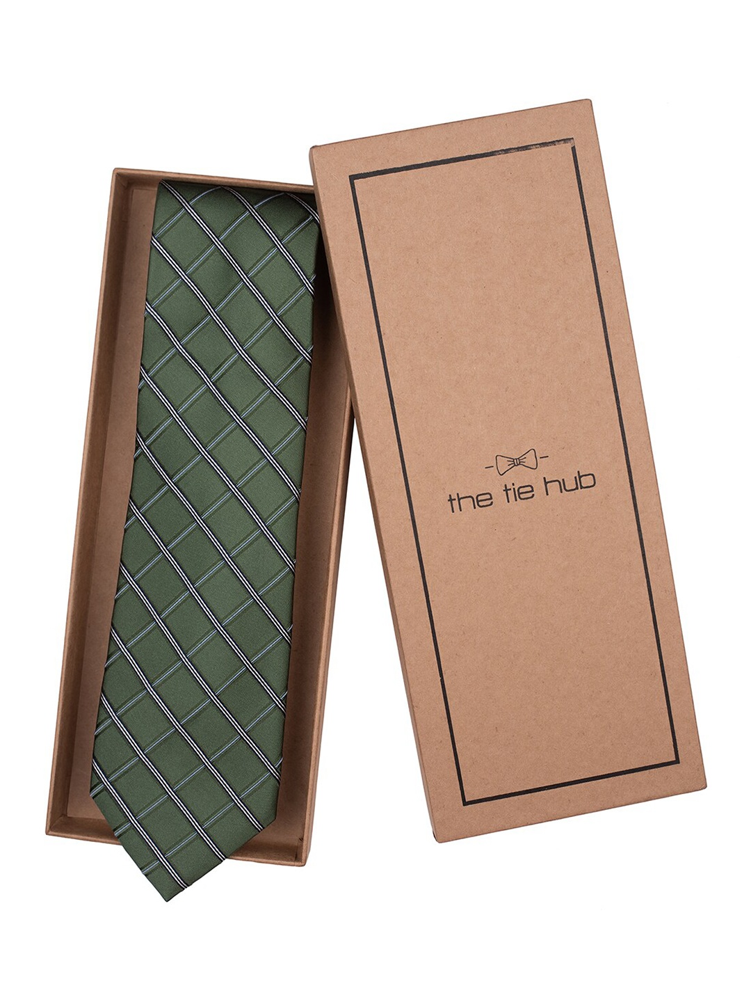 

The Tie Hub Men Checked Pure Silk Broad Tie, Green
