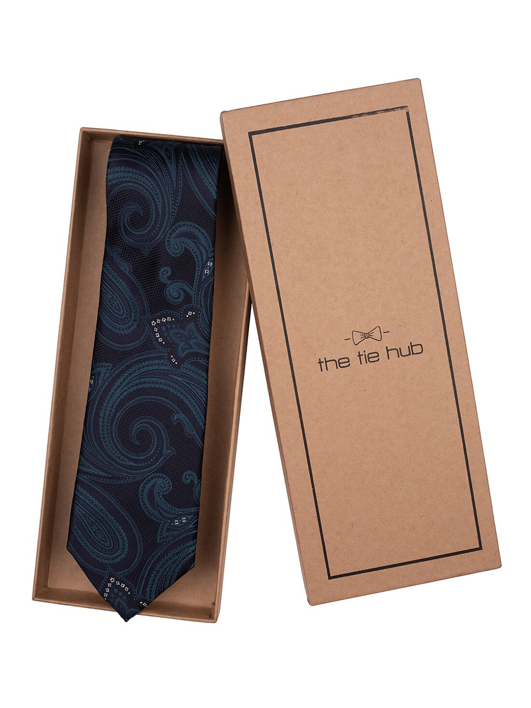 

The Tie Hub Men Woven Design Pure Silk Skinny Tie, Navy blue