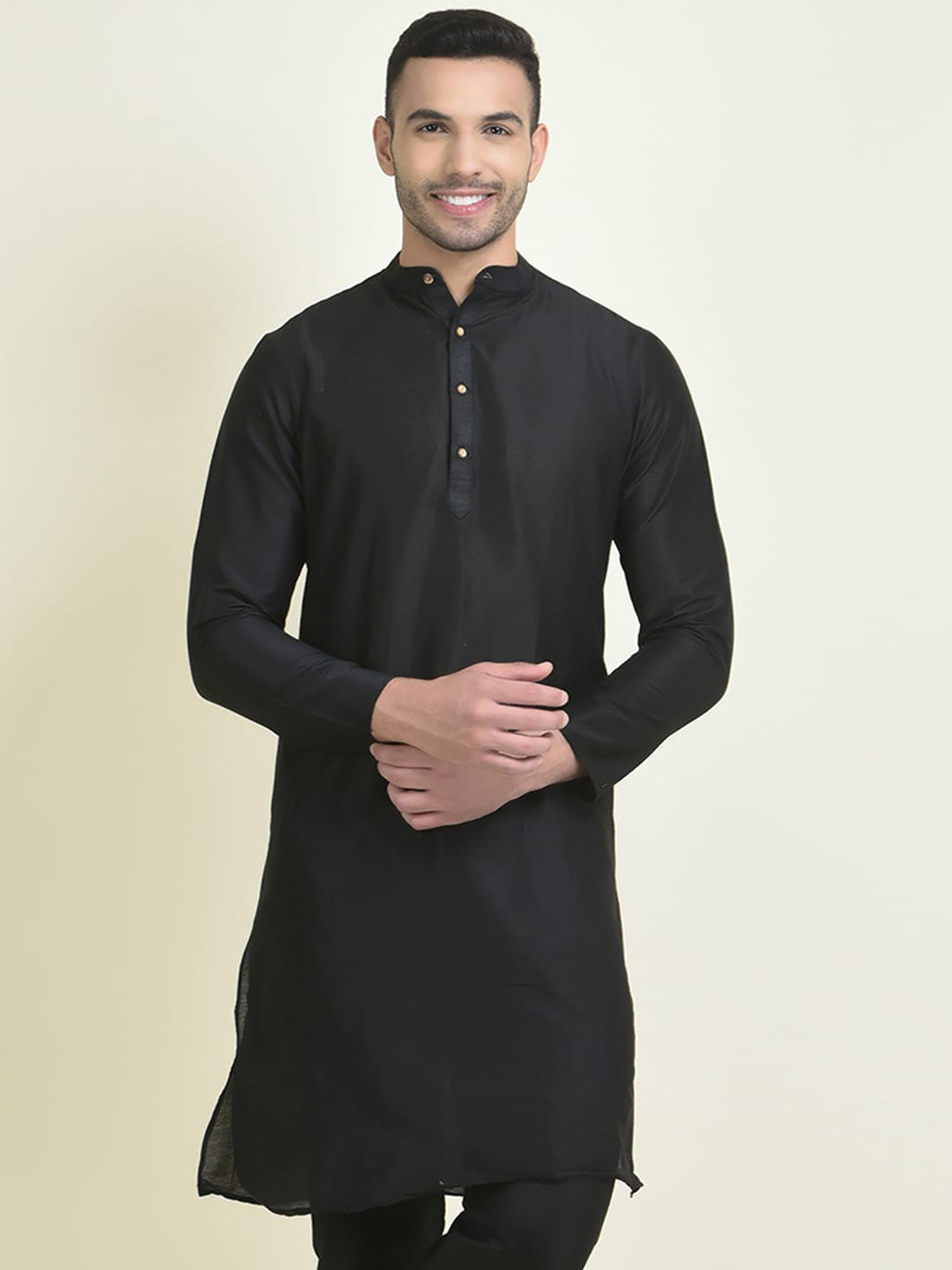 

DEYANN Men Regular Kurta with Pyjamas, Black