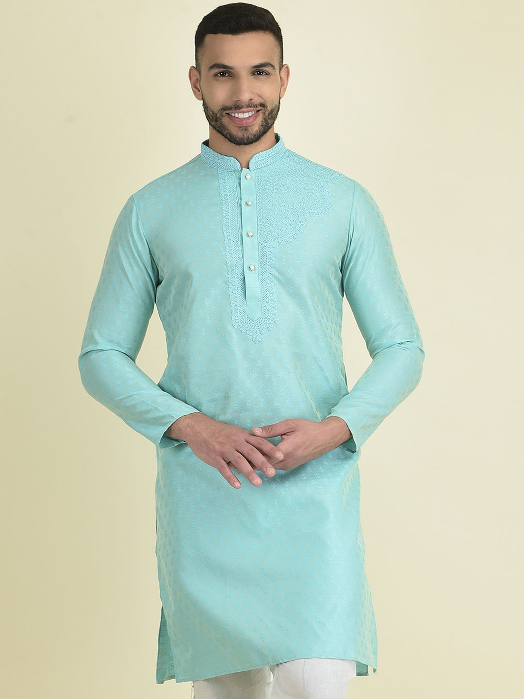

DEYANN Men Ethnic Motifs Embroidered Kurta with Pyjamas, Blue