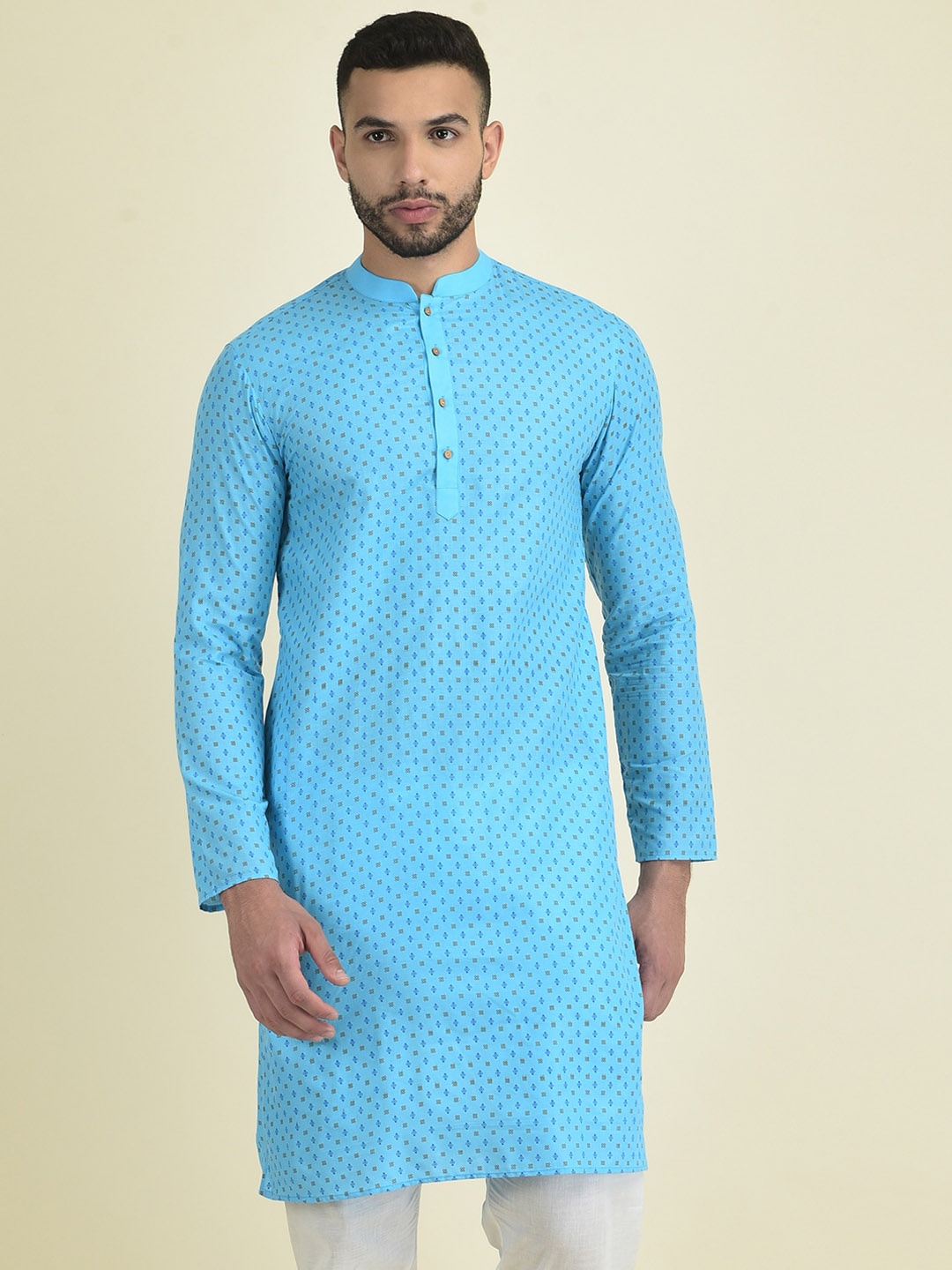 

DEYANN Men Printed Pure Cotton Kurta with Pyjamas, Blue