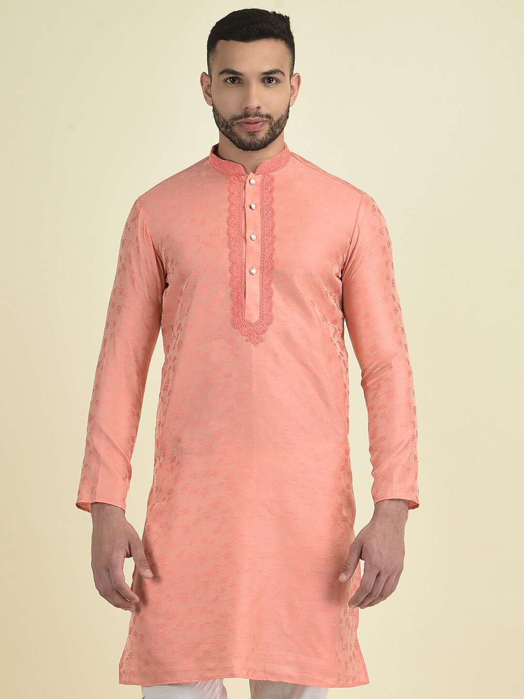 

DEYANN Men Woven Design Kurta with Pyjamas, Peach