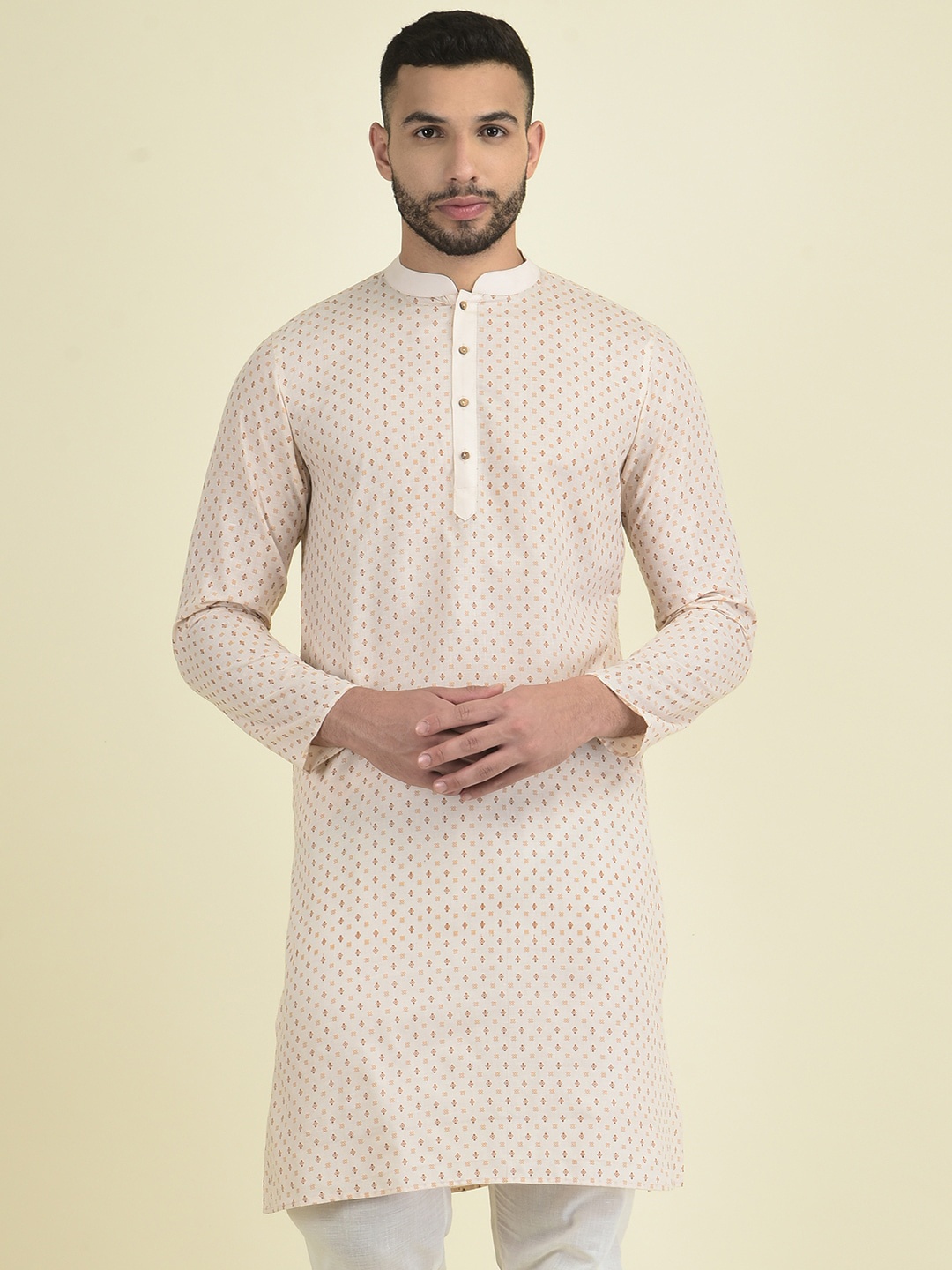 

DEYANN Men Ethnic Motifs Printed Pure Cotton Kurta with Pyjamas, White