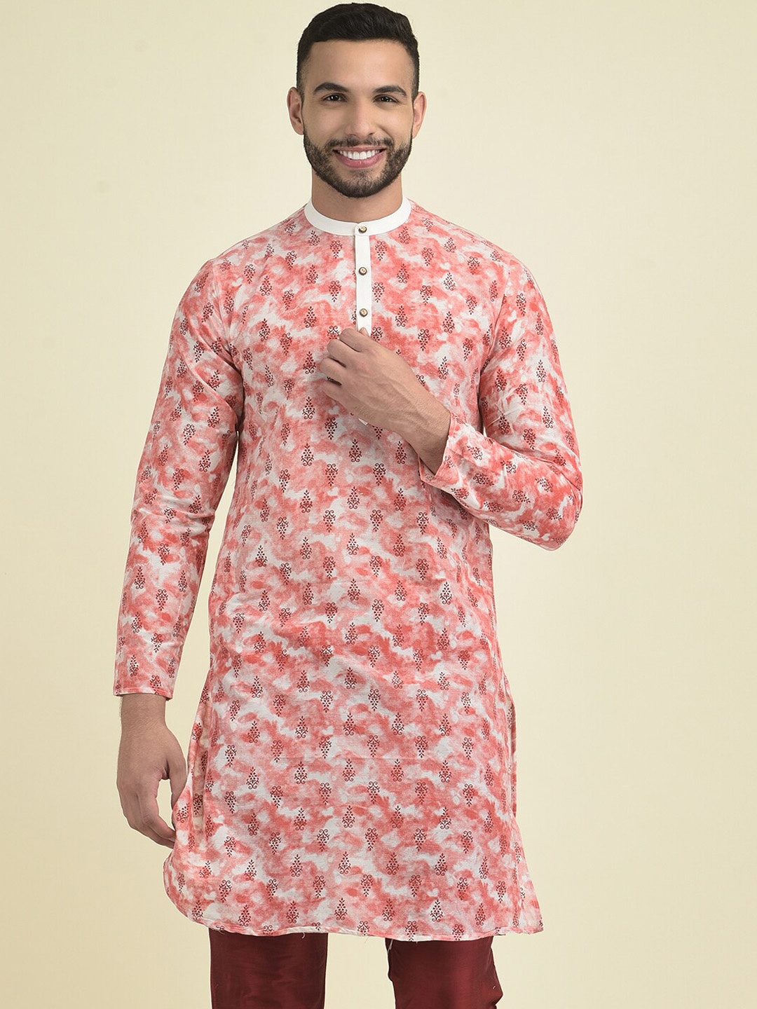 

DEYANN Men Ethnic Motifs Printed Pure Cotton Kurta with Pyjamas, Off white