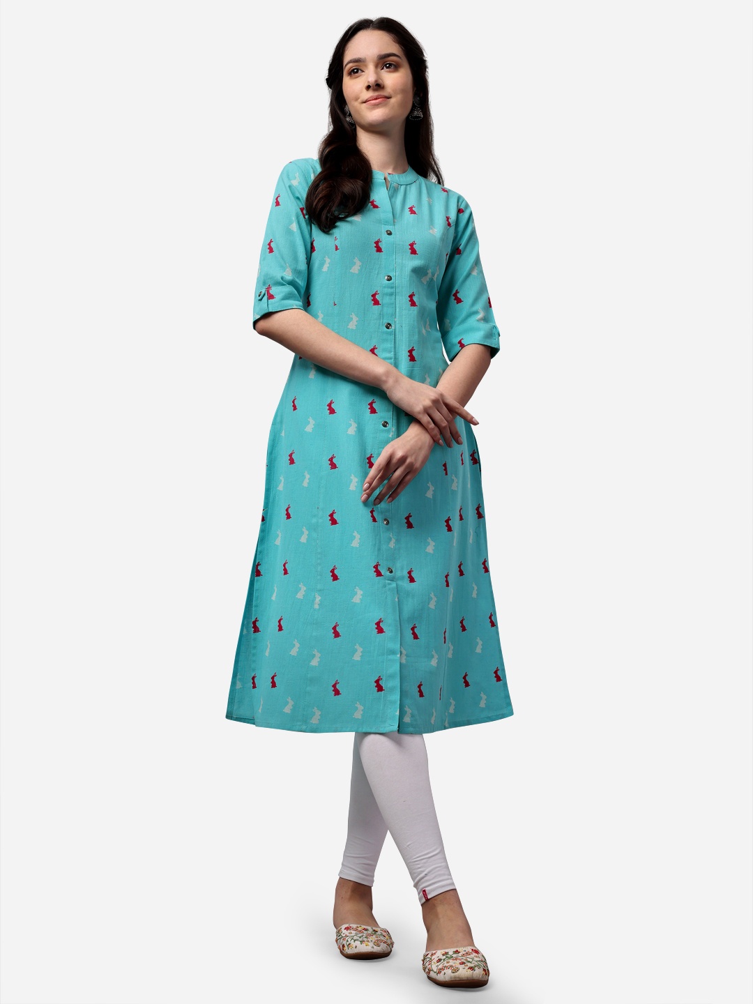 

KALINI Women Print Pure Cotton Straight Kurta, Blue
