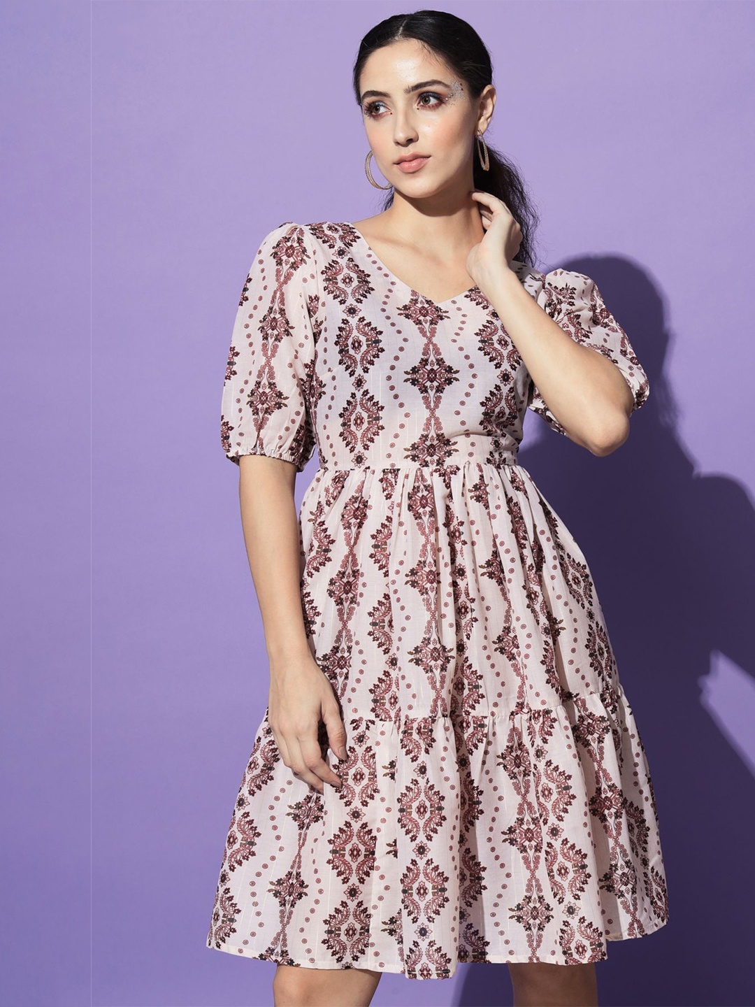 

Shopping Queen Ethnic Motifs Printed Dress, Beige