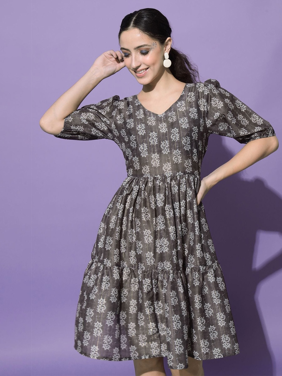 

Shopping Queen Ethnic Motifs Printed Dress, Grey