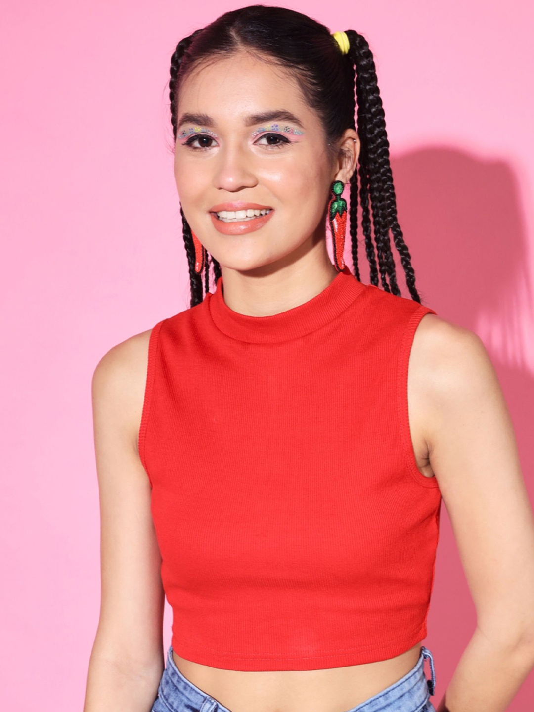 

Shopping Queen Ribbed Cotton Crop Top, Red