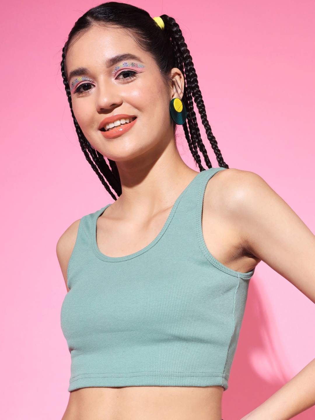 

Shopping Queen Cotton Tank Crop Top, Green