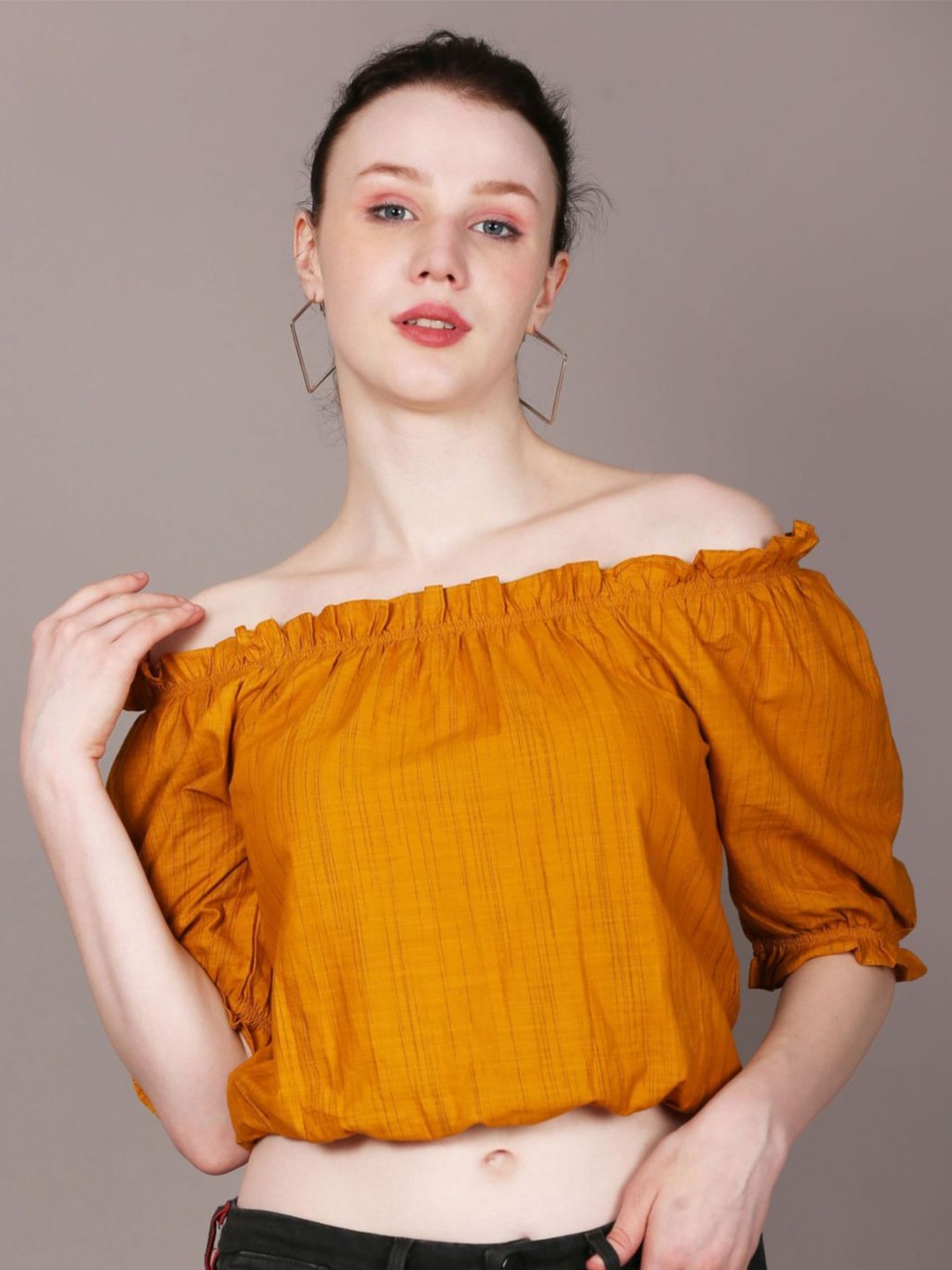 

Shopping Queen Off-Shoulder Bardot Cotton Crop Top, Yellow