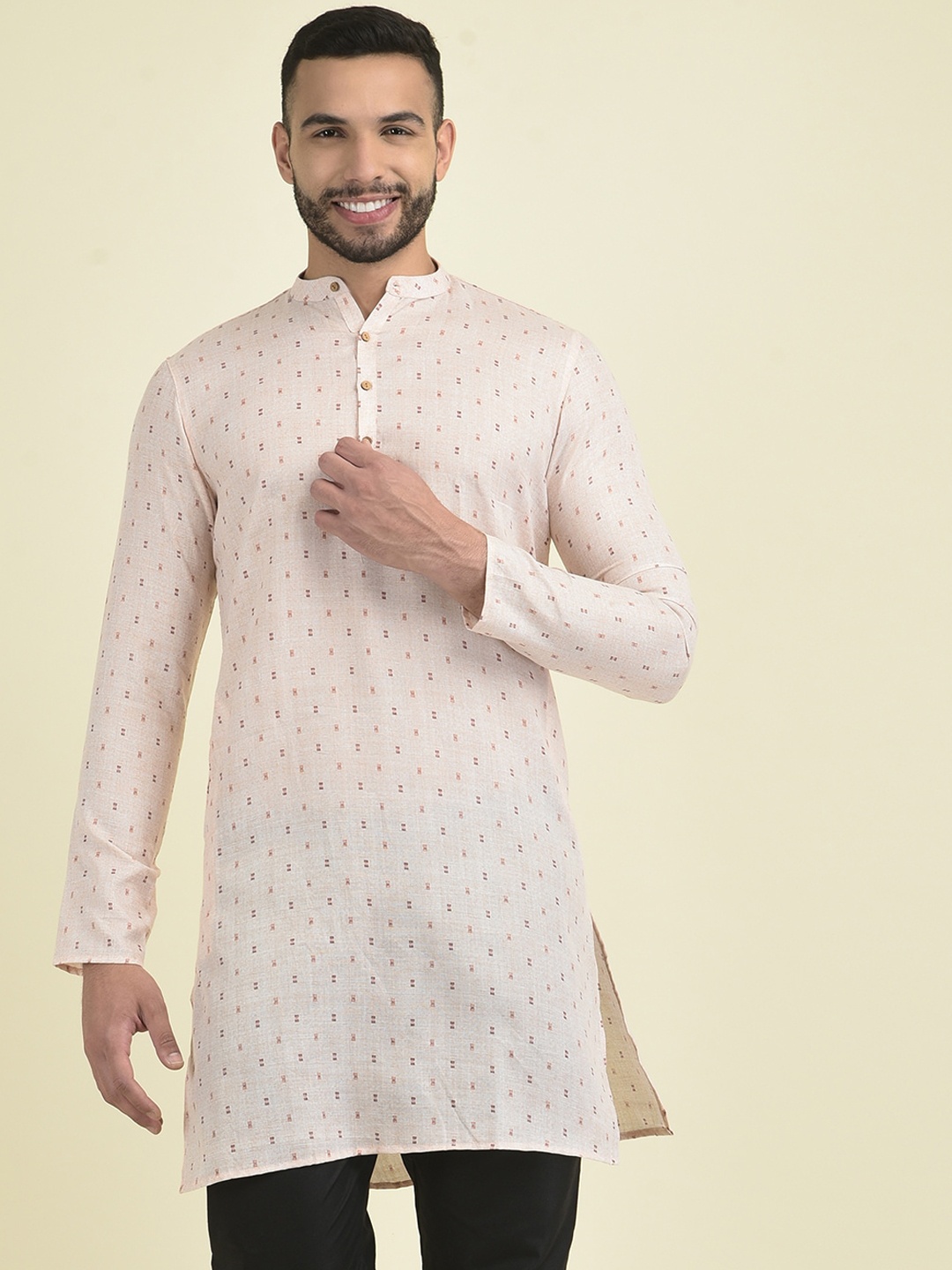 

DEYANN Men Ethnic Motifs Printed Kurta with Pyjamas, Cream
