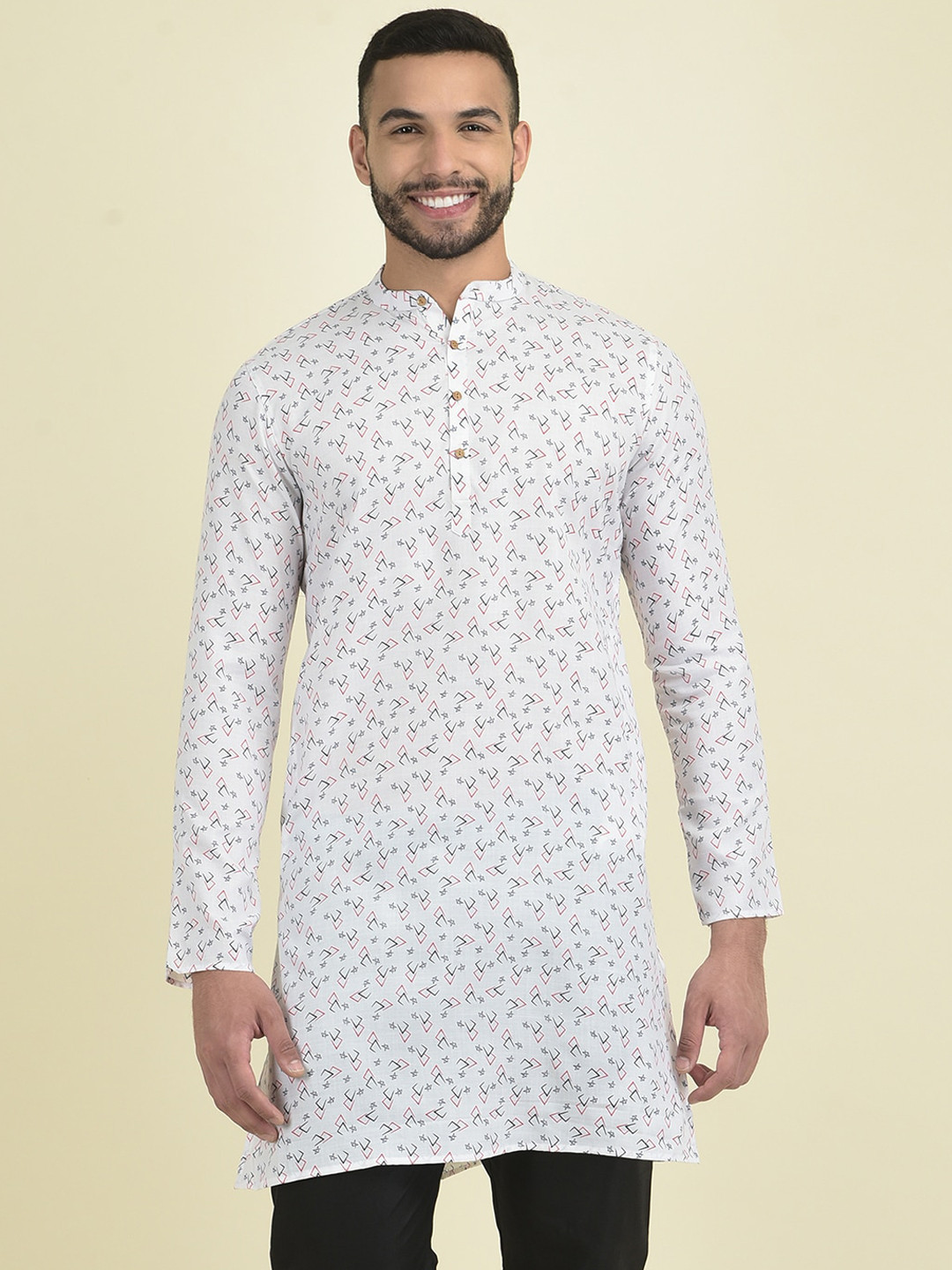 

DEYANN Men Abstract Printed Kurta with Pyjamas, White