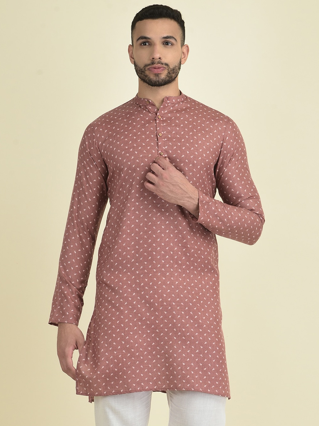 

DEYANN Men Printed Kurta with Pyjamas, Copper