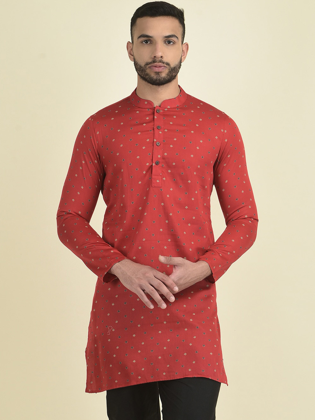 

DEYANN Men Ethnic Motifs Printed Kurta with Pyjamas, Red